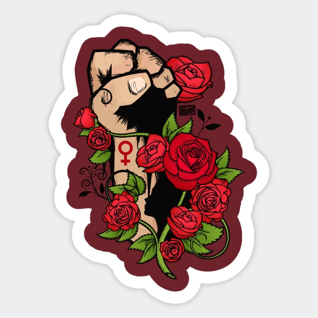 Ornamental Rose Resist Hands Up Fist Women's Rights Sticker by porcodiseno